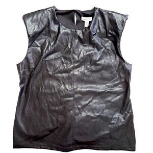 Calvin Klein Women's M Black Vegan Leather Sleeveless Top New w/Tags